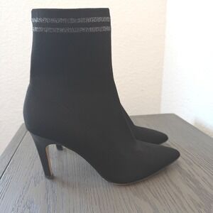 Leith Womens Black Knit Sock Booties Pointed Toe Stiletto Metallic Stripe 8.5M
